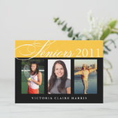 シニア祝金ゴールド黒3枚の写真卒業 招待状 (スタンド正面)