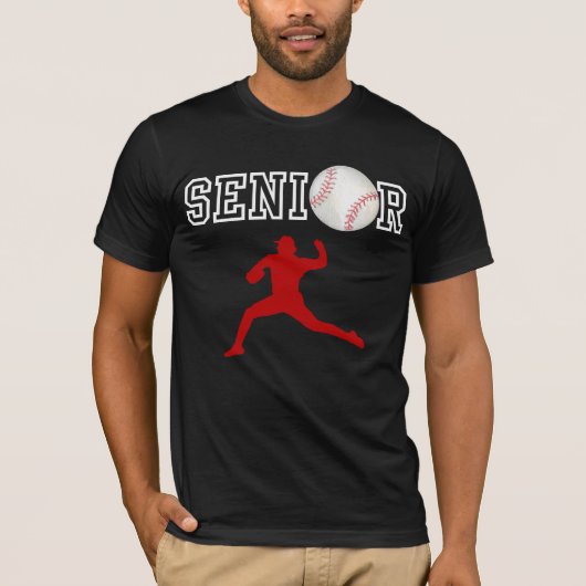 シニア野球投手プレイヤーの赤いシルエット Tシャツ (正面)