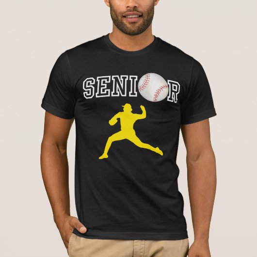 シニア野球投手プレイヤー黄色シルエット Tシャツ (正面)