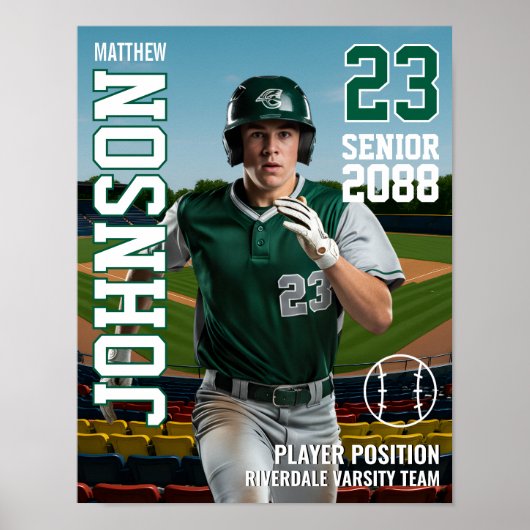シニア野球選手 学校チーム スポーツ写真 ポスター (正面)