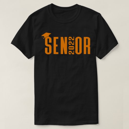 シニア2022オレンジ卒業キャップデザインプルオーバー Tシャツ (デザイン正面)