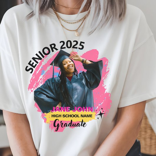 シニア2025年の写真と名前のパーソナライズされた卒業 トライブレンドＴシャツ