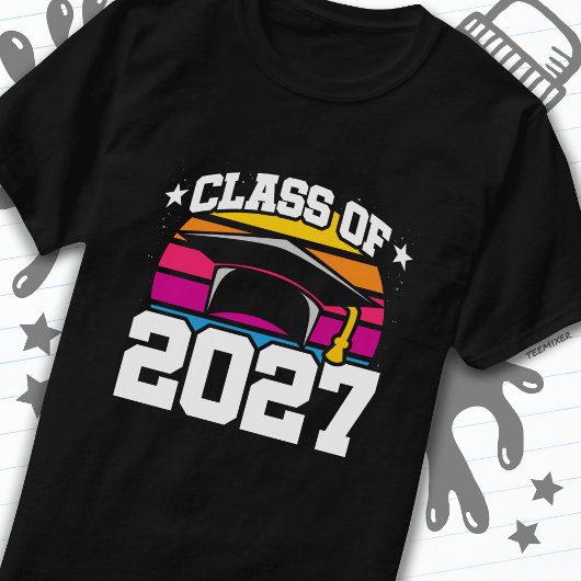 シニア2027クラス2027卒業レトロ日没 Tシャツ