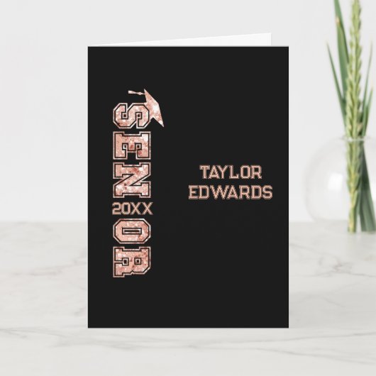 シニア・イヤー写真大学院グリッター年 カード (正面)