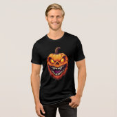 シニスターな笑顔のカボチャの頭 トライブレンドTシャツ (正面全面)