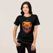 シニスターな笑顔のカボチャの頭 トライブレンドTシャツ (正面全面)