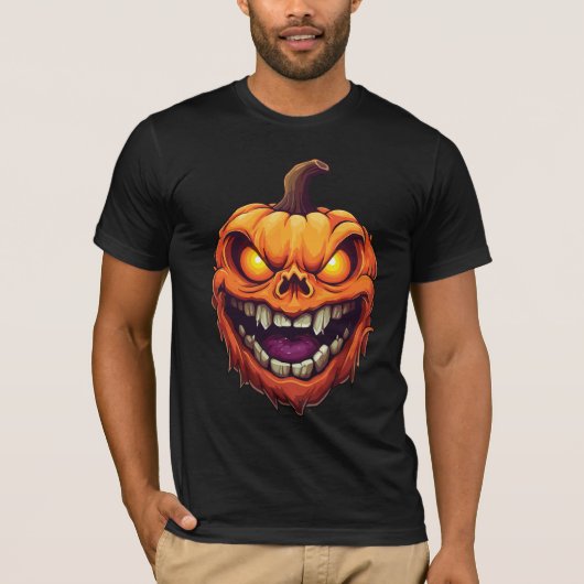 シニスターな笑顔のカボチャの頭 Tシャツ (正面)