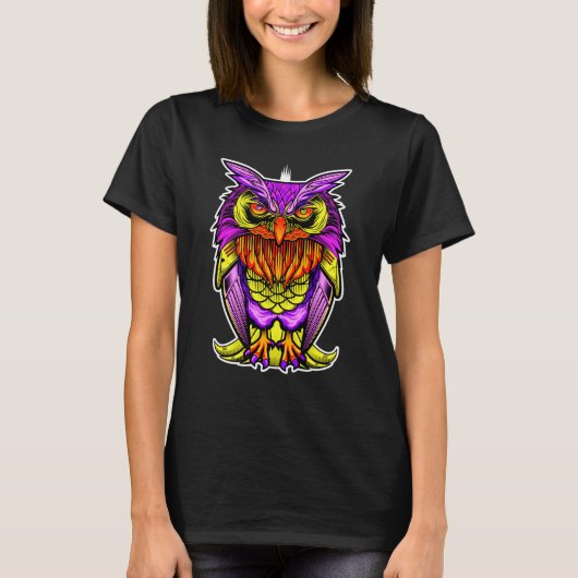 シニスタークリエイティブフクロウイラストレーション Tシャツ (正面)