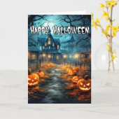 シニスターパンプキンスハ幽霊のよく出るウスハッピーハローウィン カード (黄色い花)