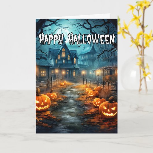 シニスターパンプキンスハ幽霊のよく出るウスハッピーハローウィン カード (黄色い花)