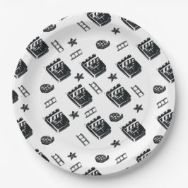 シネマシンボルとクラッパーボードを使用したチャックパターン ペーパープレート