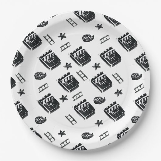 シネマシンボルとクラッパーボードを使用したチャックパターン ペーパープレート (正面)