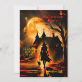 シネマティックな魔女と猫のシルエットハローウィンパーティ 招待状 (正面)