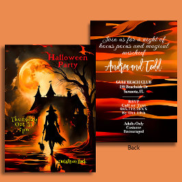 シネマティックな魔女と猫のシルエットハローウィンパーティ 招待状