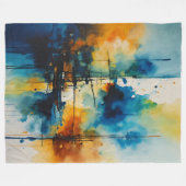 シネマティック水彩画 | 青とオレンジモダン フリースブランケット (正面(横))