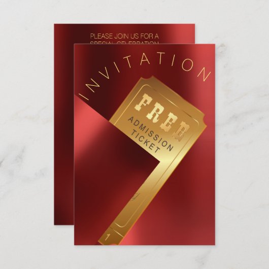 シネマフィルムフェスティバルチケットメタルレッドルビー金ゴールド 招待状 (正面/裏面)
