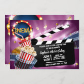 シネマムービータイムガール誕生日ポップコーン 招待状 (正面/裏面)