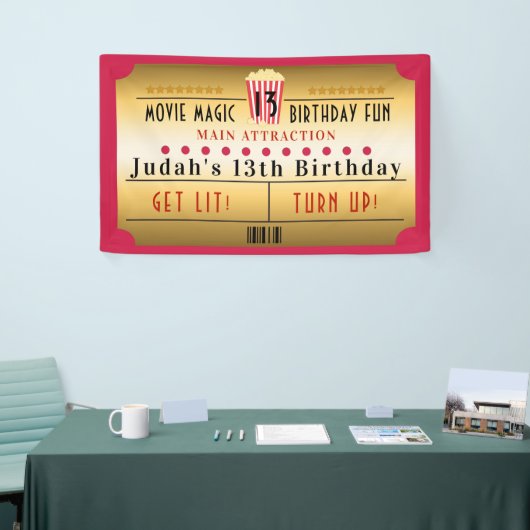 シネマムービーポップコーンチケット誕生日パーティバナー 横断幕 (トレードショー)