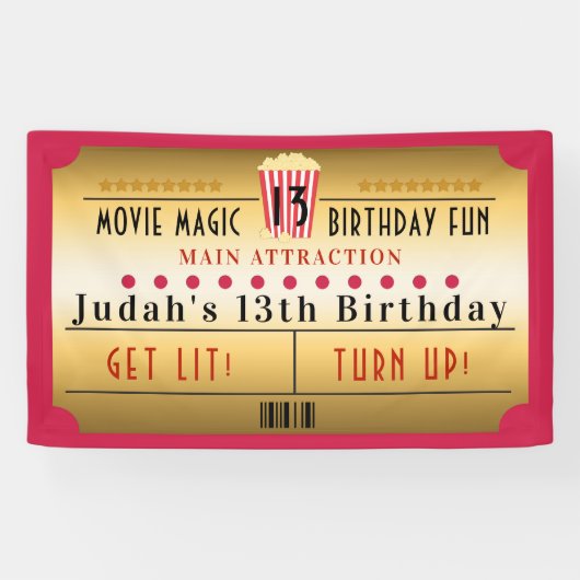 シネマムービーポップコーンチケット誕生日パーティバナー 横断幕 (横)