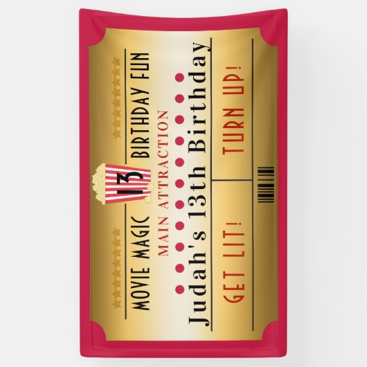シネマムービーポップコーンチケット誕生日パーティバナー 横断幕 (縦)