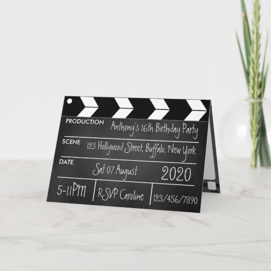 シネマ映画ナイトバースデーパーティーChalkboard 招待状 (正面)