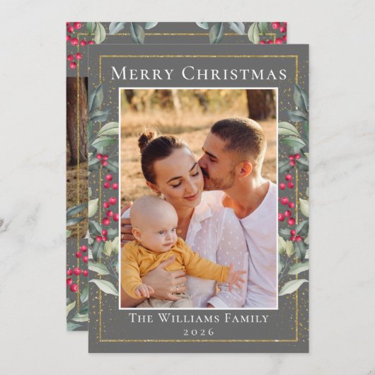 シネレウス金ゴールドクリスマスホリーベリー2写真 シーズンカード (正面/裏面)