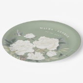 シノエレガントイセリーサージグリーンフローラバードズ結婚ズ ペーパープレート (アングル)