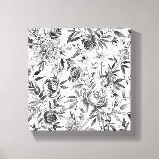 シノワズリの水彩花の植物画 キャンバスプリント (正面)