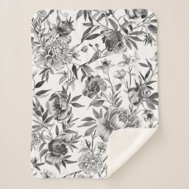 シノワズリの水彩花の植物画 シェルパブランケット