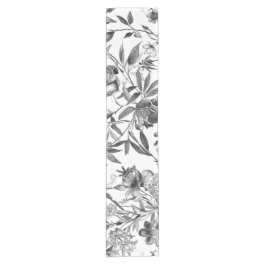 シノワズリの水彩花の植物画 ショートテーブルランナー