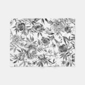 シノワズリの水彩花の植物画 フリースブランケット (正面(横))