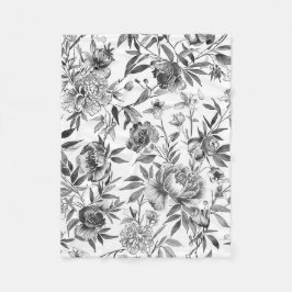 シノワズリの水彩花の植物画 フリースブランケット