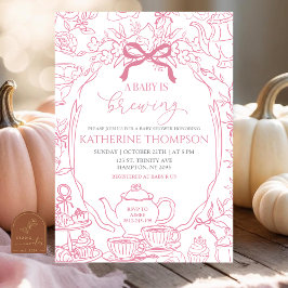 シノワズリベイビーが紅茶をいれているよ フローラルベイビーシャワー 招待状