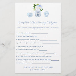 シノワズリーのナーサリーライム ベビーシャワー ゲーム カード