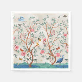 シノワズリーの壁画:サギと花々 スタンダードカクテルナプキン