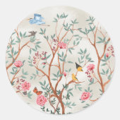 シノワズリーの壁画:サギと花の木 ラウンドシール (正面)