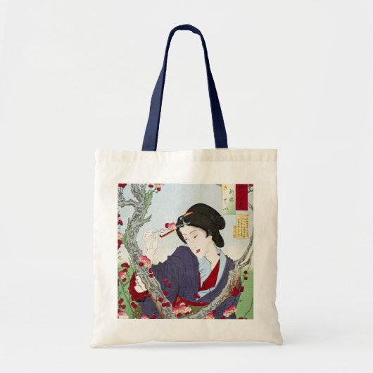 シノワズリーの日本人女性と赤い桜 トートバッグ (正面)