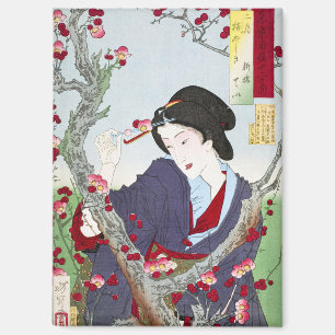 シノワズリーの日本人女性と赤い桜 マグネット
