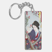 シノワズリーの日本人女性 & 赤い桜の花 キーホルダー (正面左)