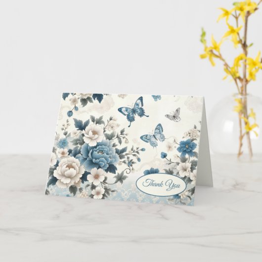 シノワズリーの花と蝶の感謝 カード (黄色い花)