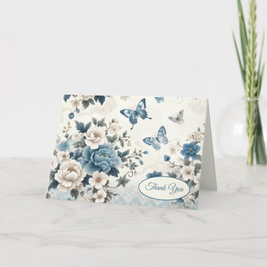 シノワズリーの花と蝶の感謝 カード (正面)