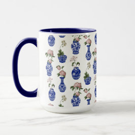 シノワズリーの青い花瓶と花 マグカップ