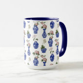シノワズリーの青い花瓶と花 マグカップ (正面右)
