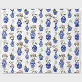 シノワズリーの青い花瓶と花 ラッピングペーパー (フラット)