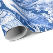 シノワズリーの鳥の青絵画白 ラッピングペーパー (ロールコーナー)