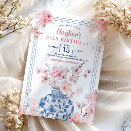 シノワズリーピンクの桜の誕生日パーティー 招待状