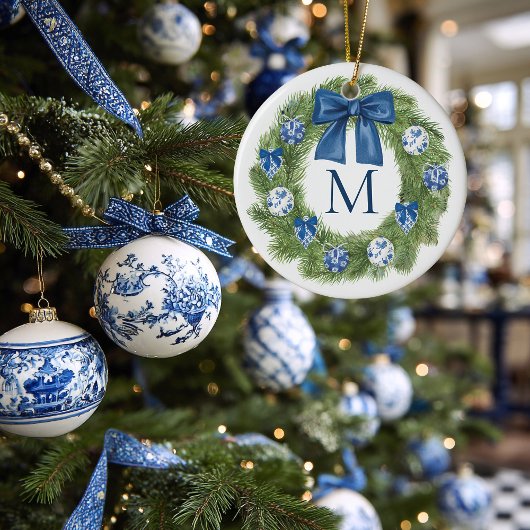 シノワズリーモノグラムリースクリスマス セラミックオーナメント