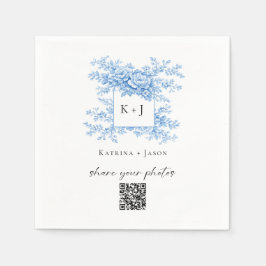 シノワズリー ウェディング ブルー フローラル QR シェア フォト スタンダードカクテルナプキン