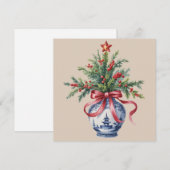 シノワズリー クリスマス ツリー 赤いリボン 花瓶 アンティーク (正面/裏面)