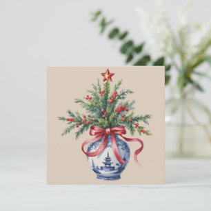 シノワズリー クリスマス ツリー 赤いリボン 花瓶 アンティーク